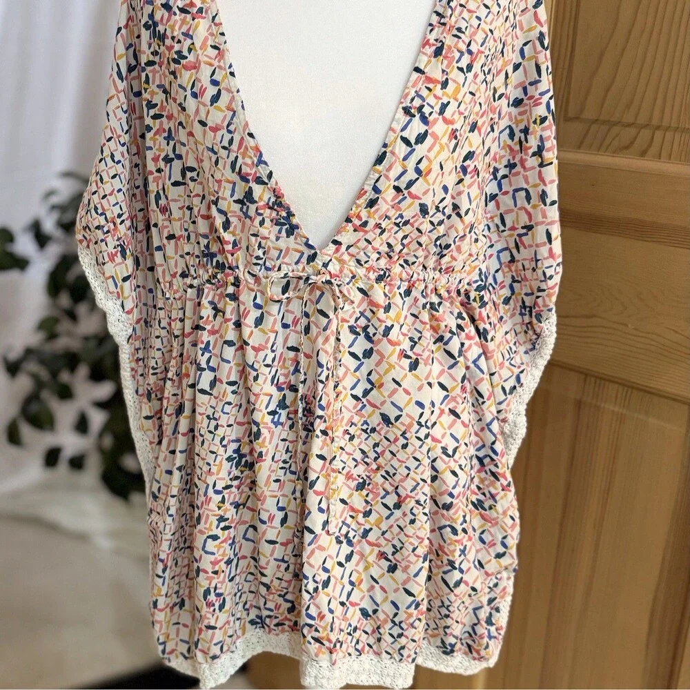 Summersalt Swim‎ Coverup Boho Poncho Drawstring Womens small Crochet Beachy Pool